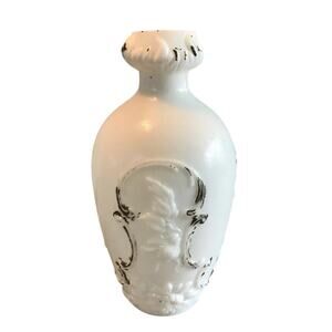 Antique Victorian Milk Glass Barber Bottle Raised Floral Relief 8" No Stopper